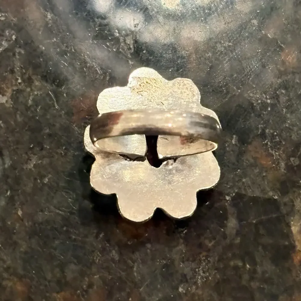 Sterling Silver and Ruby Ring Size 7 w/ Scalloped Edges Vintage